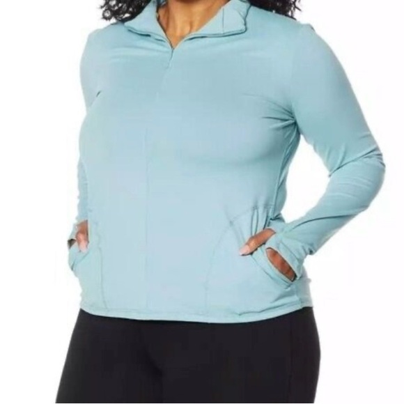 Shadow Sport Fitted Mock-Neck Zip Front Athletic Jacket Light Blue New! - Picture 8 of 8